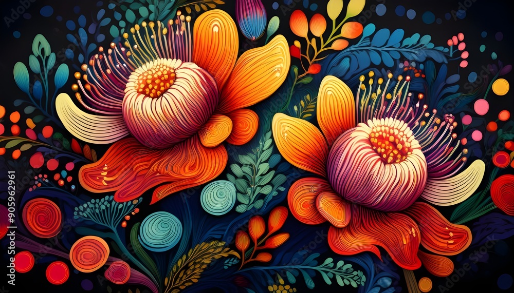 Australian inspired abstract protea flowers Australian inspired abstract protea flowers