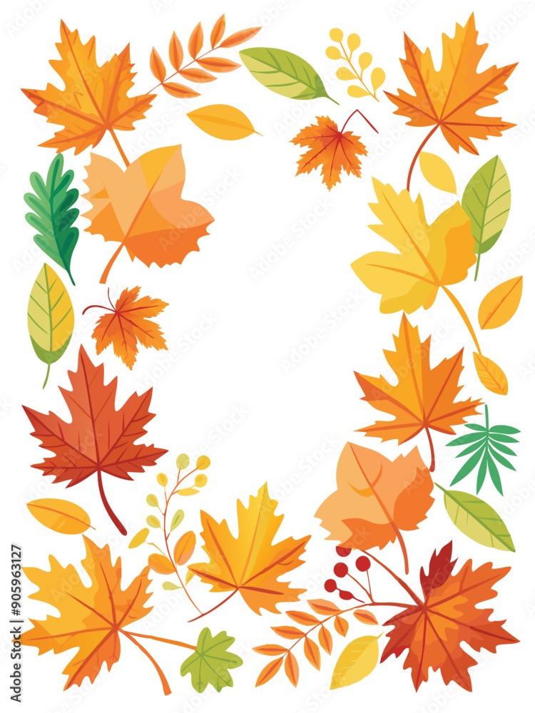 Fototapeta premium Autumn Leaves Frame with White Background