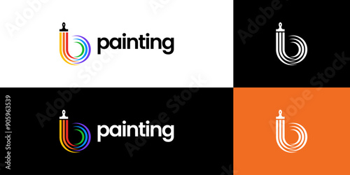 initial letter B paint brush logo, painting service logo