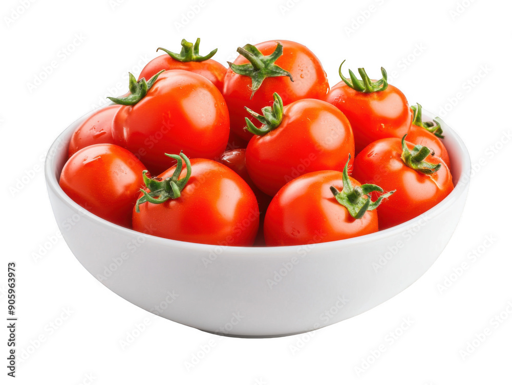 Bowl of Fresh Cherry Tomatoes: A cluster of juicy, bright red cherry tomatoes nestled in a pristine white bowl, ready to add a burst of flavor to any dish. Perfect for culinary inspiration and healthy Bowl of Fresh Cherry Tomatoes: A cluster of juicy, bright red cherry tomatoes nestled in a pristine white bowl, ready to add a burst of flavor to any dish. Perfect for culinary inspiration and healthy