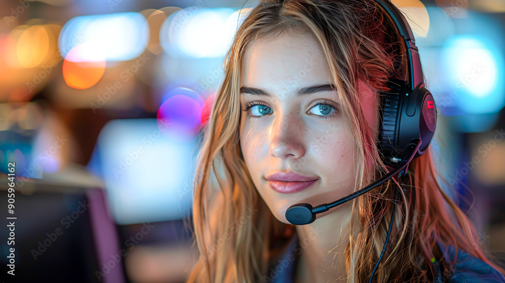 Professional Technical Support Specialist Helping Customer Over the Phone at Service Center Professional Technical Support Specialist Helping Customer Over the Phone at Service Center