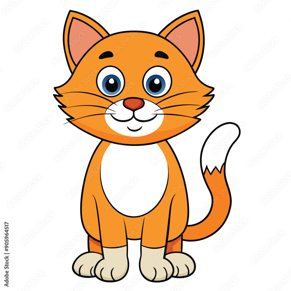 Cartoon illustration of an orange cat with white paws and tail