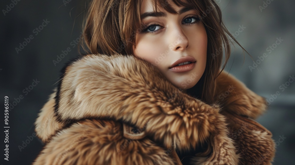 Female model wearing elegant fur coat, luxury life concept Female model wearing elegant fur coat, luxury life concept