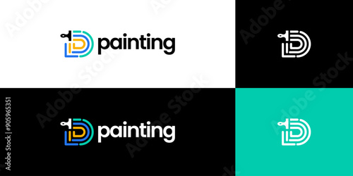 initial letter D paint brush logo, painting service logo
