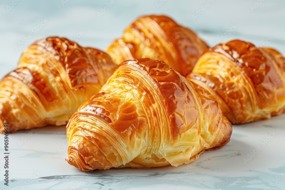 Close-up of Freshly Baked Croissants on a Marble Surface Close-up of Freshly Baked Croissants on a Marble Surface