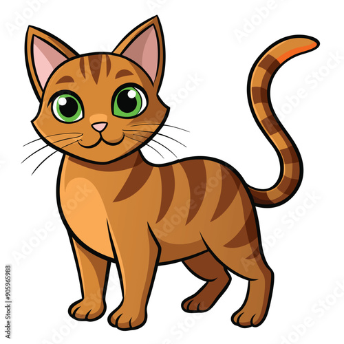 Cartoon Illustration of a Friendly Brown Tabby Cat
