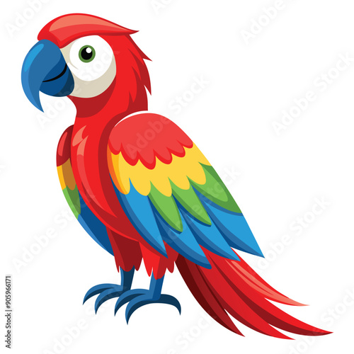 Colorful Cartoon Parrot with Red, Yellow, Green, and Blue Feathers