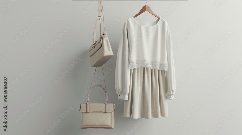 custom made wallpaper toronto digitalStylish Outfit on Hanger: Trendy Top, Matching Bottoms, and Chic Handbag Against a Plain Background