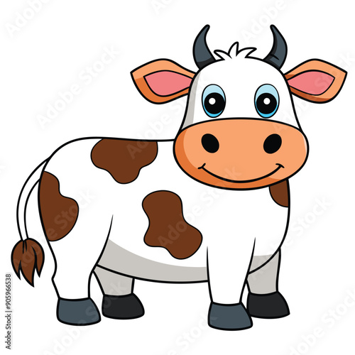 Cartoon Illustration of a Smiling Brown and White Cow