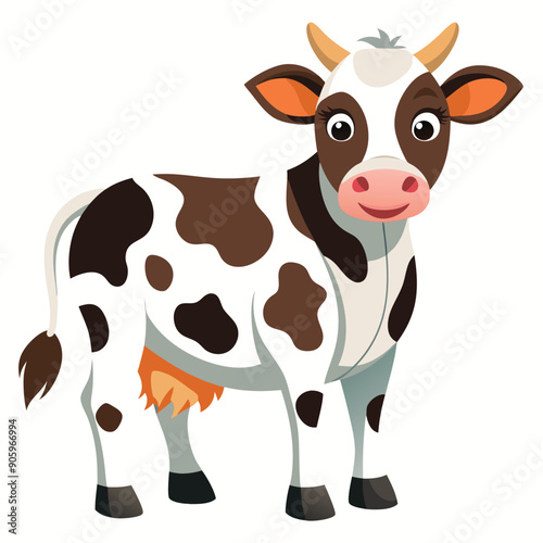 Cartoon Illustration of a Brown and White Cow