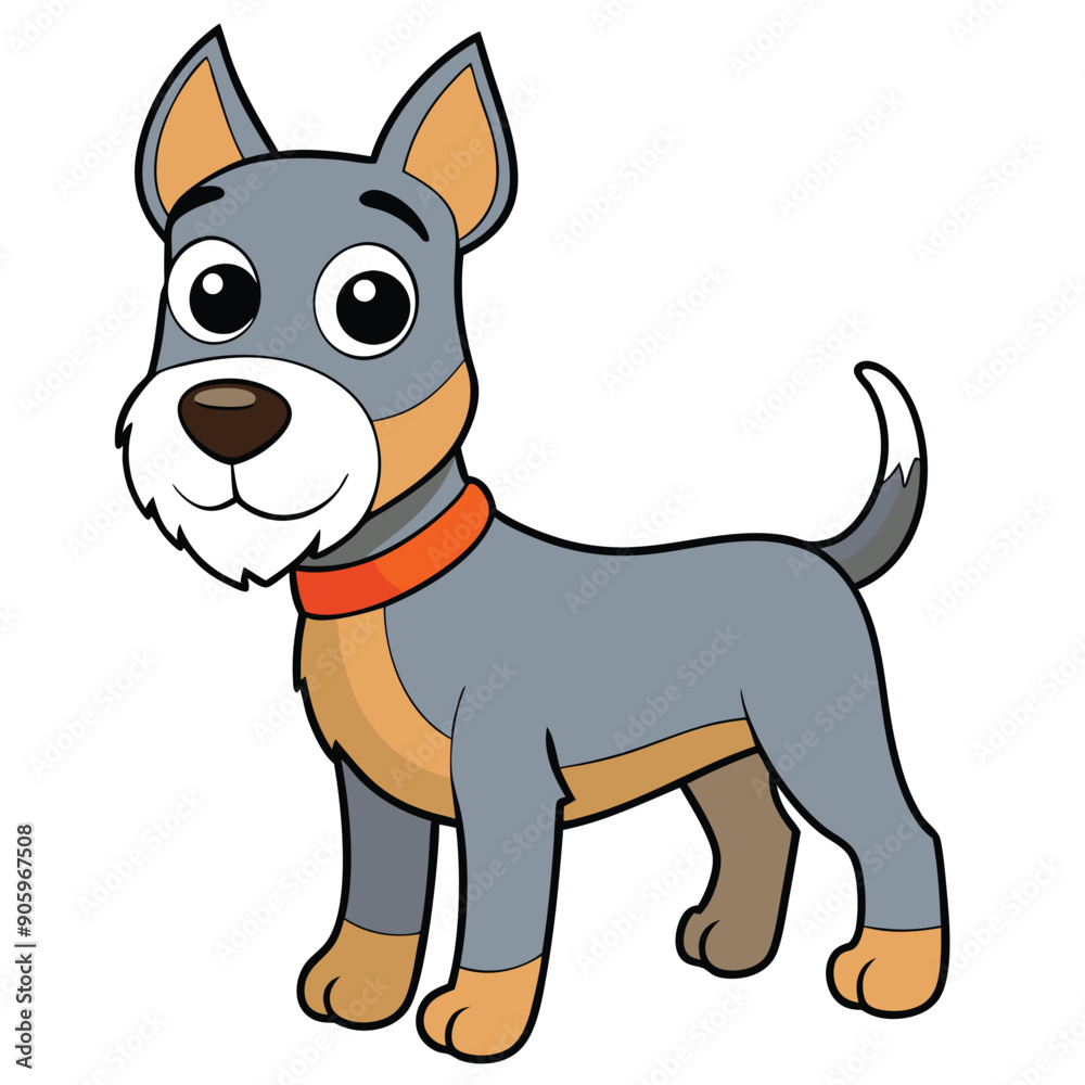 Cartoon Illustration of a Friendly Gray Dog with Orange Collar Cartoon Illustration of a Friendly Gray Dog with Orange Collar