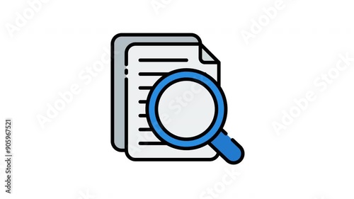Magnifying glass over document with checkmark, signifying approval icon motion graphic animation
