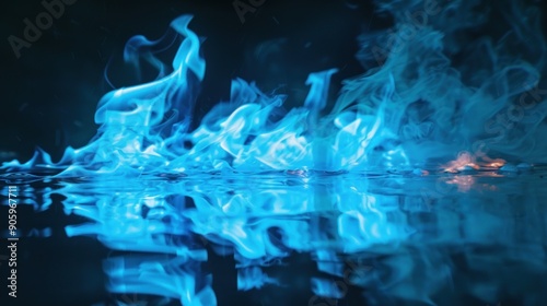 Abstract Blue Flames Reflecting in Water photo