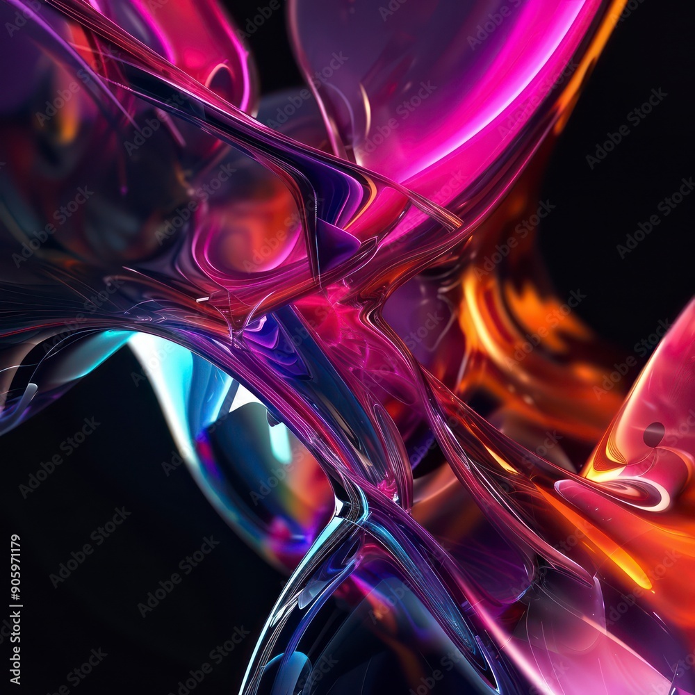 Obraz premium colorful abstract dynamic fluid tridimensional design with black background and dramatic lighting