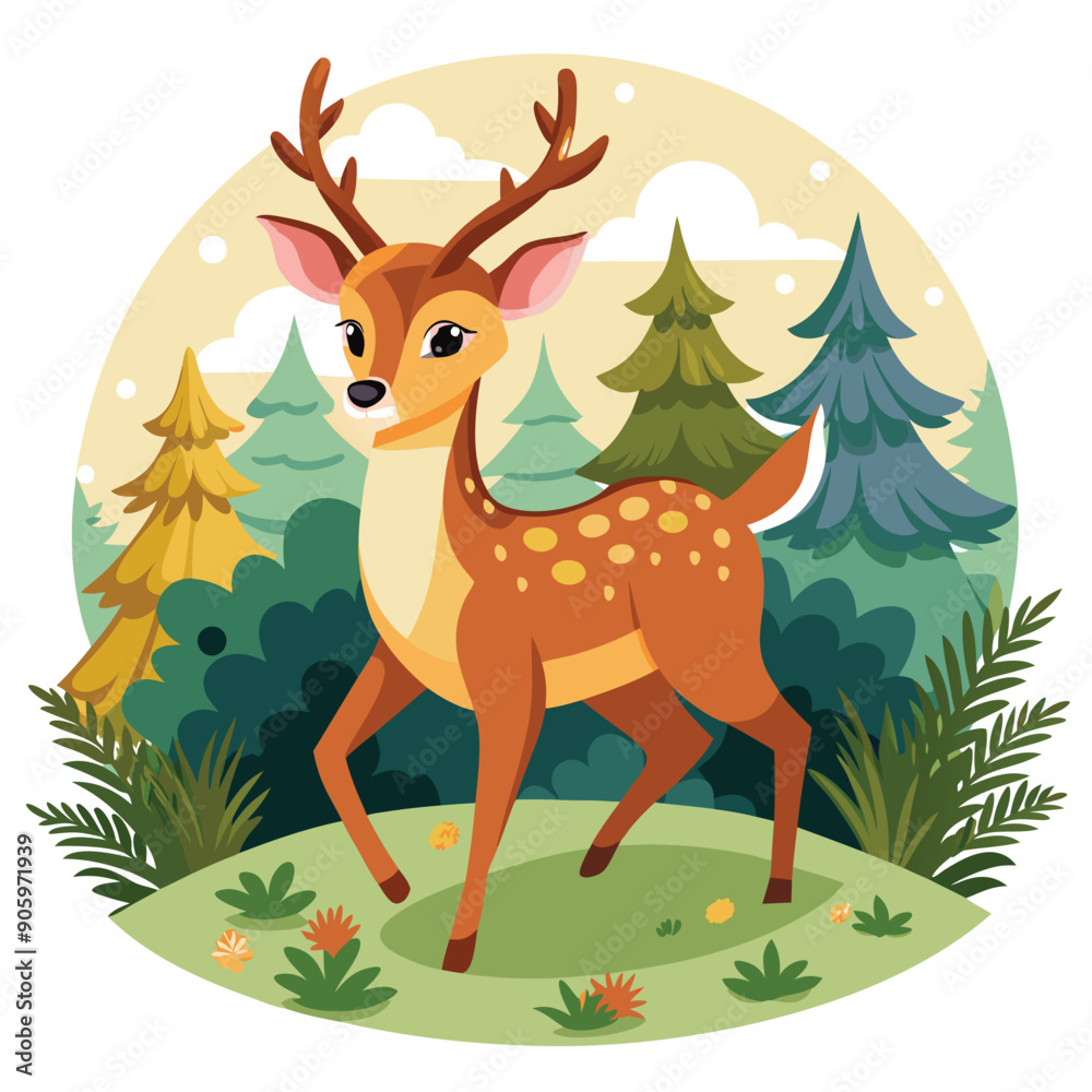 A Spotted Deer Standing in a Forest Clearing A Spotted Deer Standing in a Forest Clearing