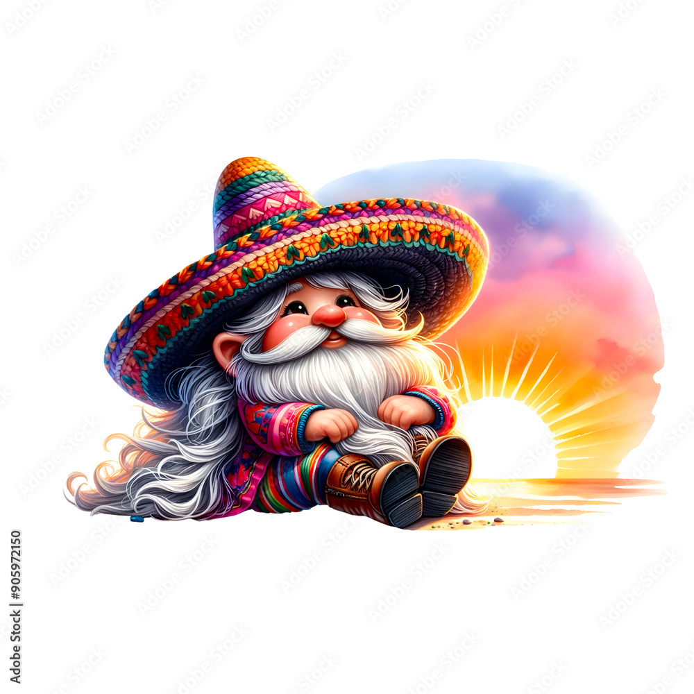 Fototapeta premium Gnome Sitting and watching the sunrise