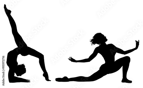 vector silueta femenina, yoga, ballet, estiramientos, deporte, flexibilidad, postura yoga