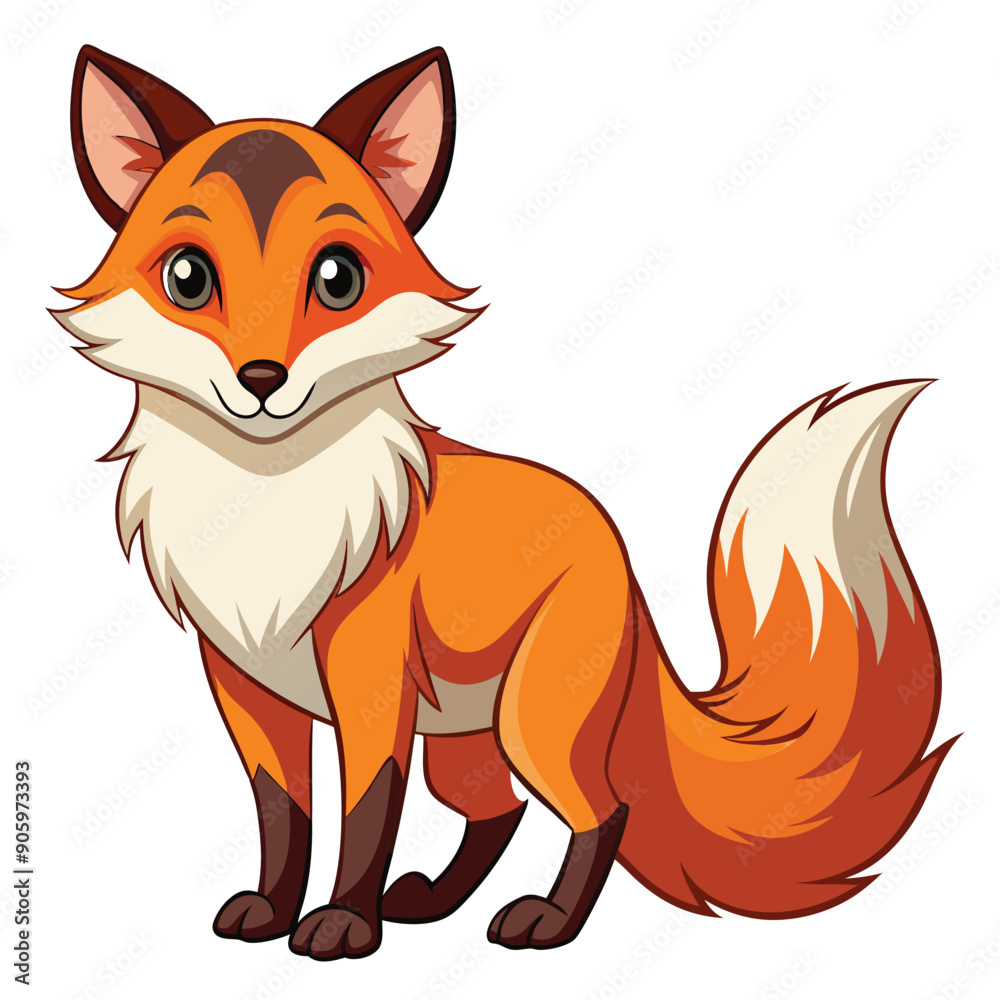 Cartoon illustration of a red fox standing with a bushy tail Cartoon illustration of a red fox standing with a bushy tail