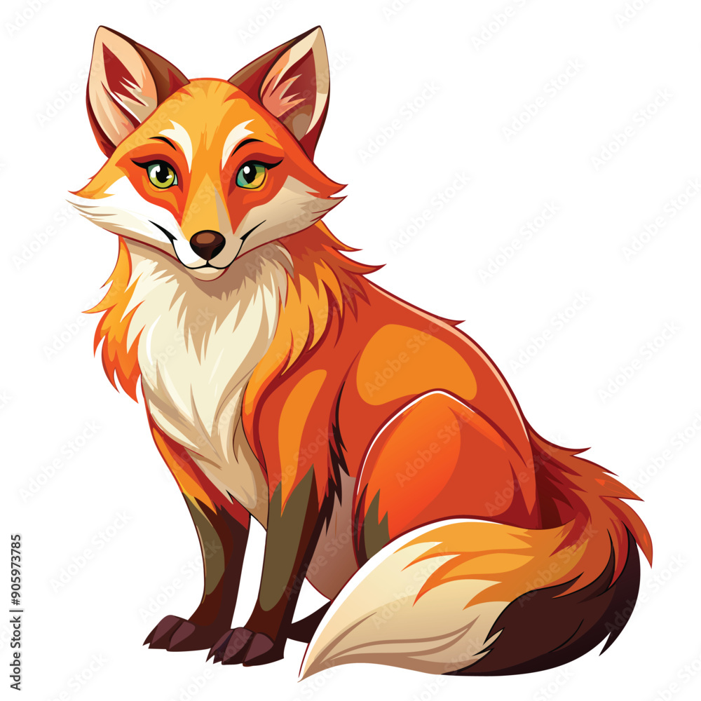 A Cute Orange Fox Sitting with a Fluffy Tail A Cute Orange Fox Sitting with a Fluffy Tail