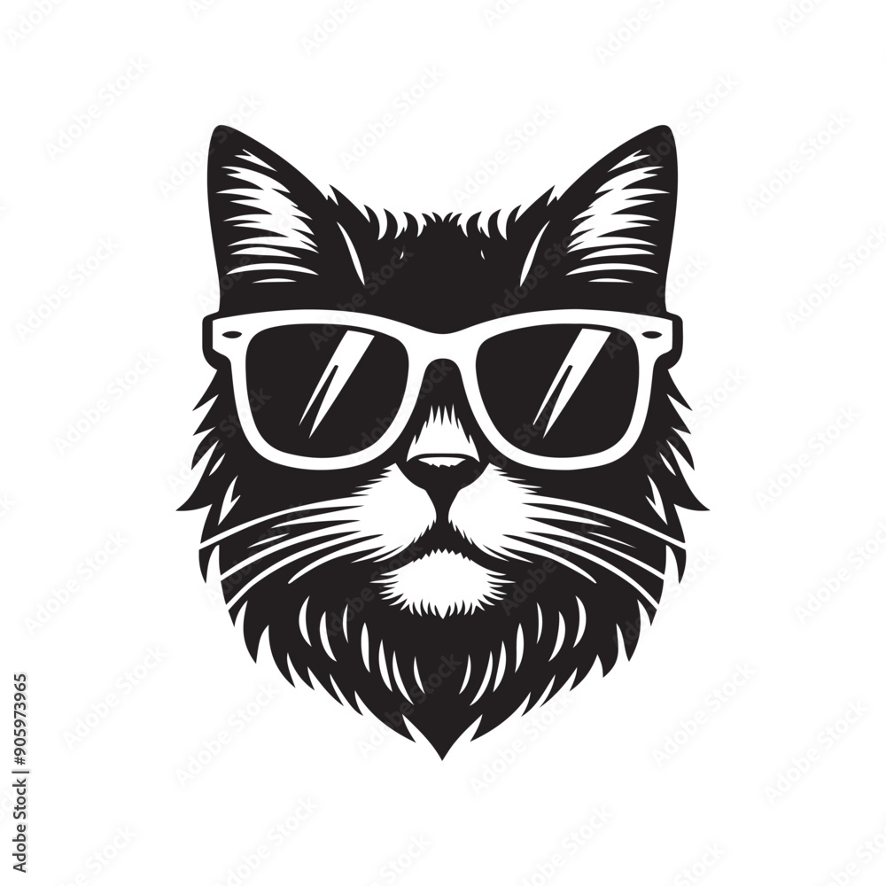 Cat head wearing sunglass silhouette vector illustration template Cat head wearing sunglass silhouette vector illustration template