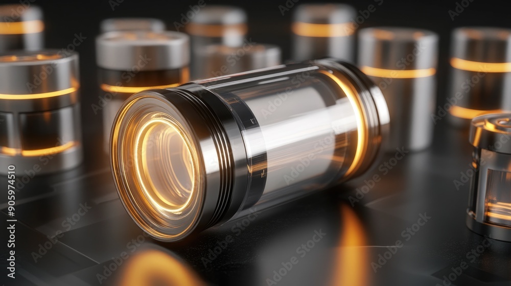 Close-Up of Modern Lithium-Ion Battery Cell Technology: Advanced Power Solutions Close-Up of Modern Lithium-Ion Battery Cell Technology: Advanced Power Solutions