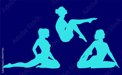 vector silueta femenina, yoga, ballet, estiramientos, deporte, flexibilidad, postura yoga