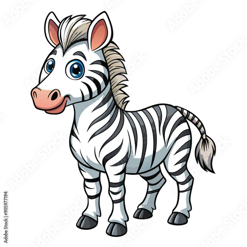 Cartoon illustration of a smiling zebra with black and white stripes