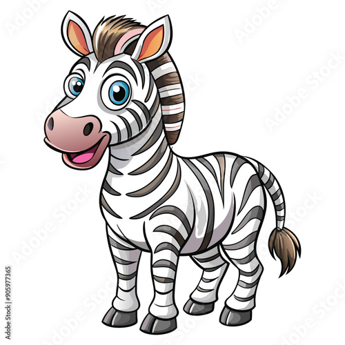 Cartoon Illustration of a Smiling Zebra