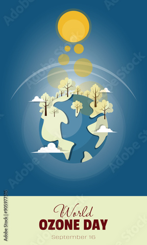 World Ozone Day poster with the ozone layer protects the earth from sunlight