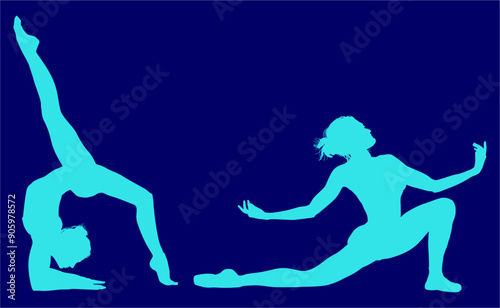 vector silueta femenina, yoga, ballet, estiramientos, deporte, flexibilidad, postura yoga