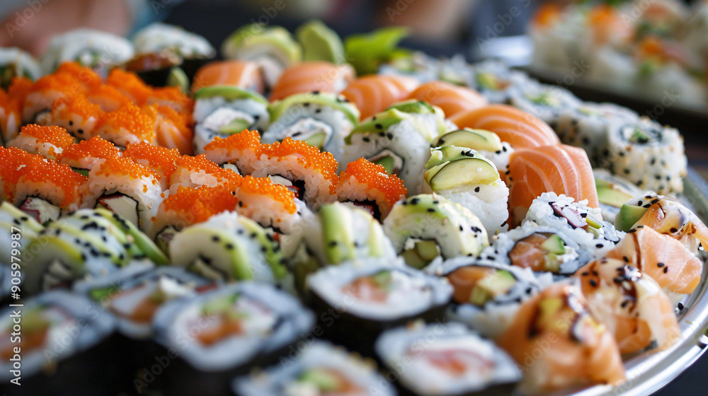 Plate of assorted sushi rolls Plate of assorted sushi rolls