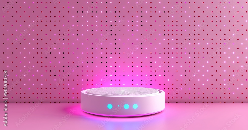 Futuristic White Speaker on Pink Dotted Background - Perfect for Tech Product Promotion, Music Playlist Covers, and Social Media Graphics
