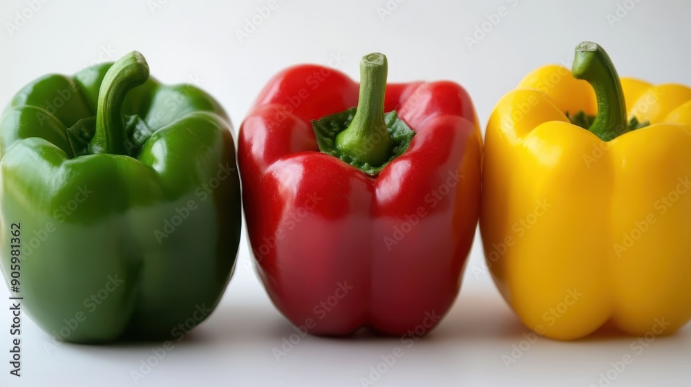 set of colored bell peppers isolated on white background set of colored bell peppers isolated on white background