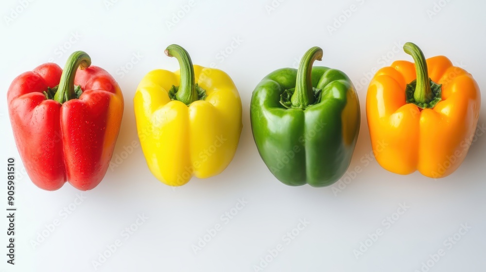 set of colored bell peppers isolated on white background set of colored bell peppers isolated on white background