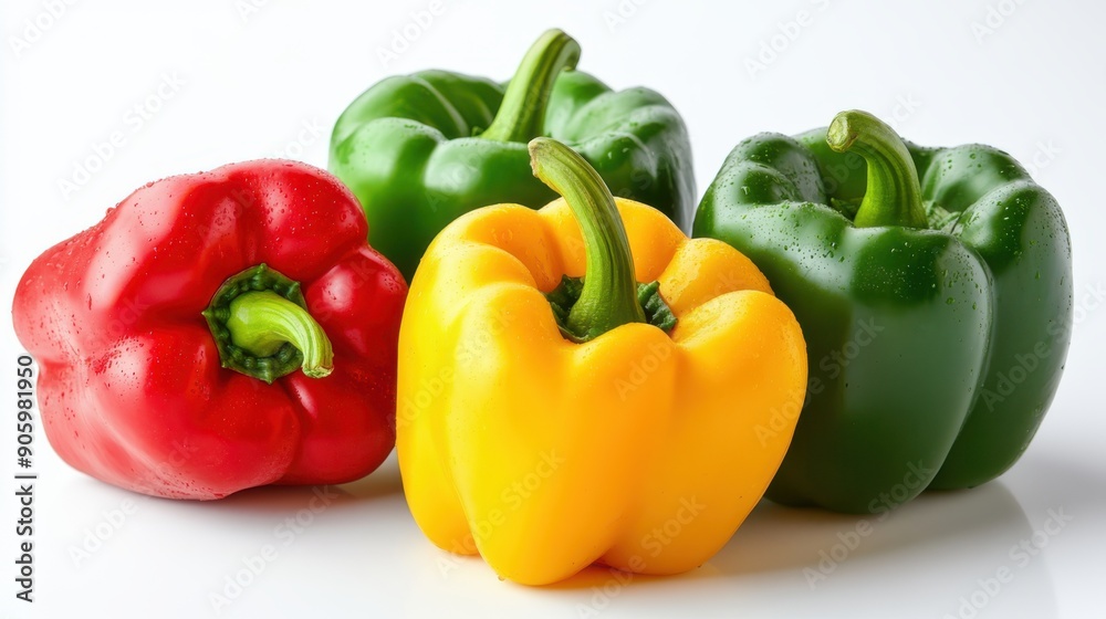 set of colored bell peppers isolated on white background set of colored bell peppers isolated on white background