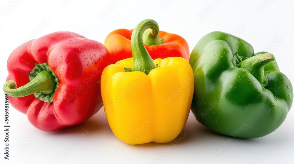 set of colored bell peppers isolated on white background set of colored bell peppers isolated on white background