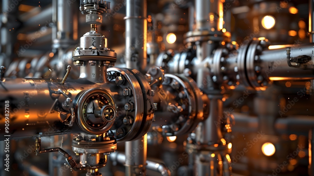 Intricate Network of Pipes and Valves in an Oil Refinery Facility Intricate Network of Pipes and Valves in an Oil Refinery Facility