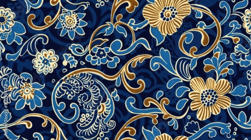 Seamless batik pattern with floral vector Illustration. Pattern background. Ethnic vibe.