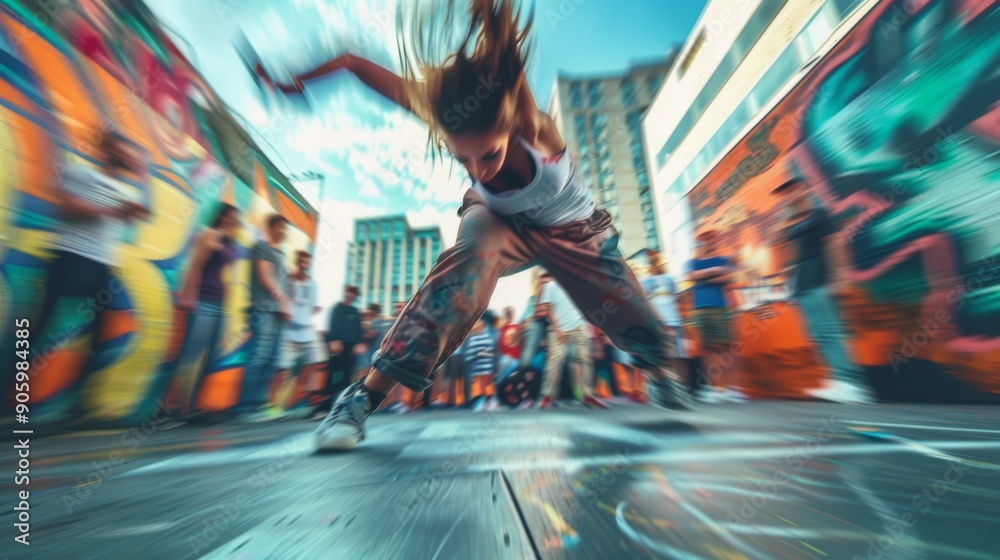 Obraz premium Dynamic Female Breakdancer in Singles Competition in Canada