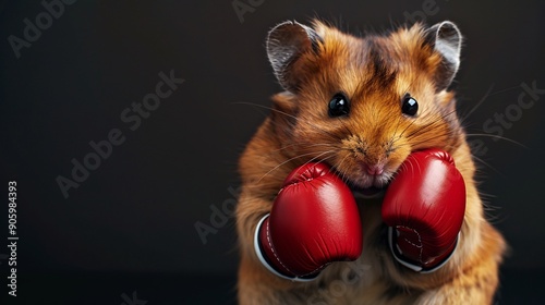 Cute hamster wearing boxing gloves photo