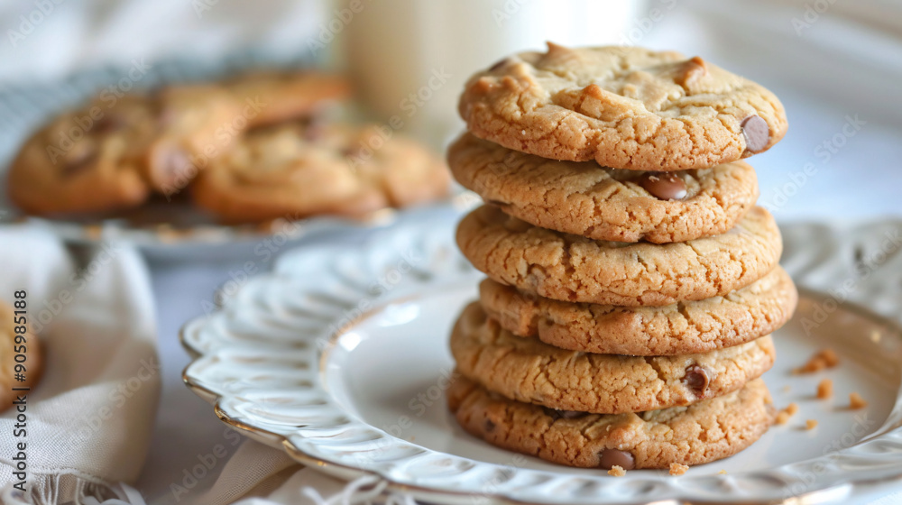 Stack of chocolate chip cookies on a plate
