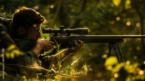 Focused Marksman at Serene Outdoor Shooting Range photo