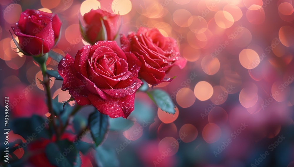 Red Roses with Dew Drops in a Romantic Setting Red Roses with Dew Drops in a Romantic Setting