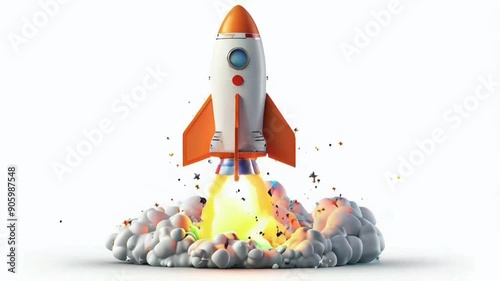 Launching space rocket White Background 