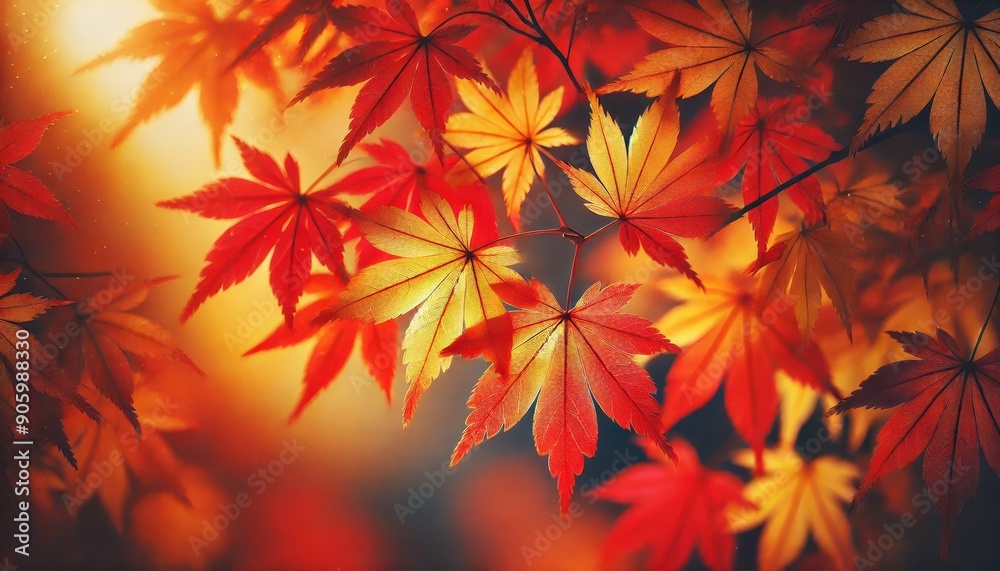 Vibrant Autumn Leaves of Maple Tree in Warm Sunlight. Vibrant Autumn Leaves of Maple Tree in Warm Sunlight.