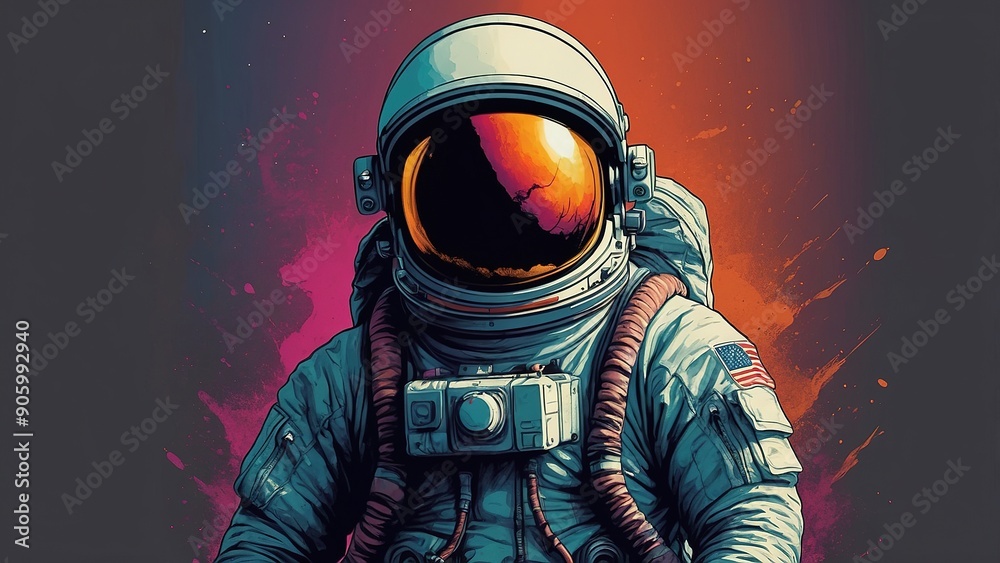 Astronaut in Space Suit Against Colorful Galactic Background Engaging With Planets and Nebula Astronaut in Space Suit Against Colorful Galactic Background Engaging With Planets and Nebula