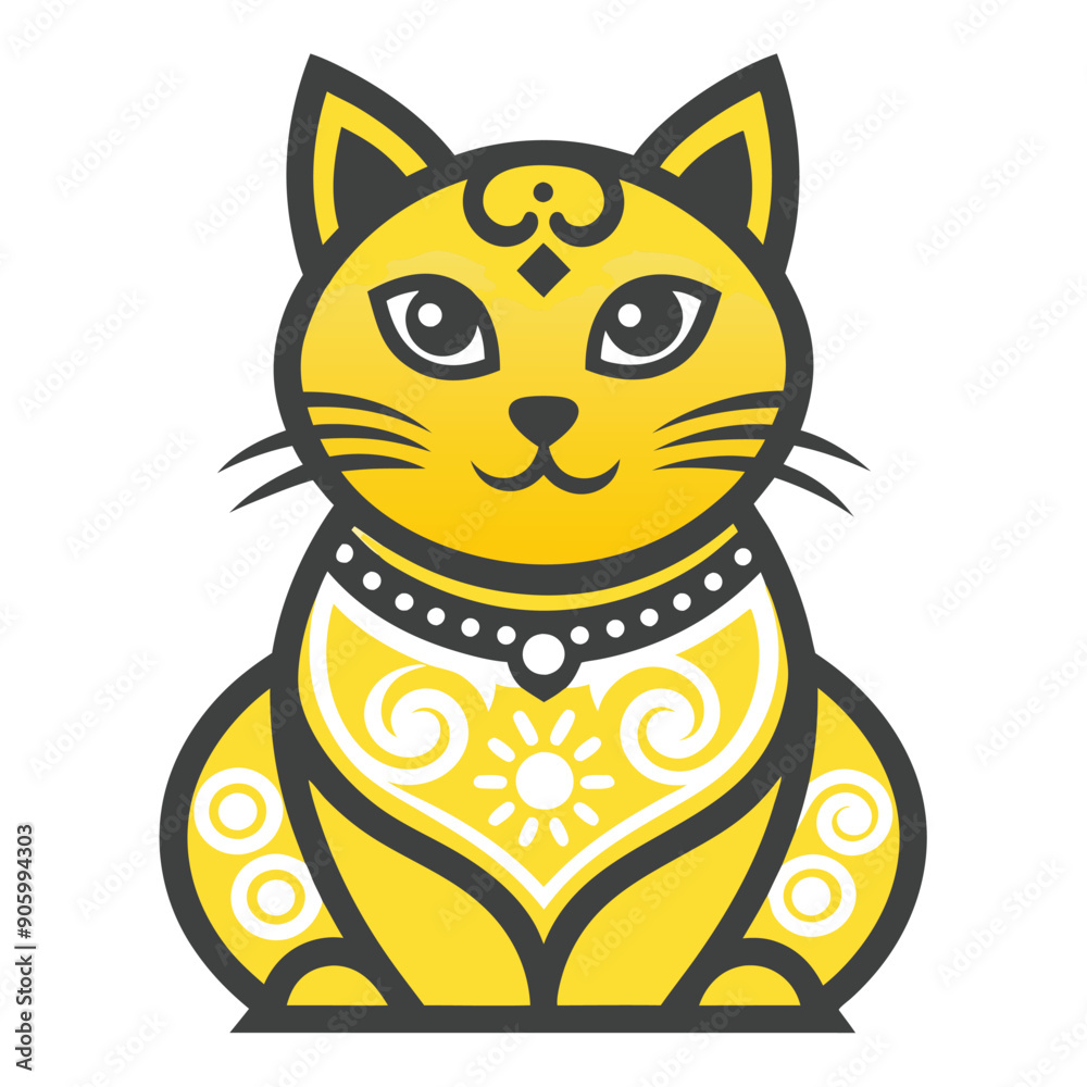Yellow Cartoon Cat with Ornamental Design Yellow Cartoon Cat with Ornamental Design