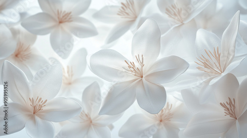 エレガントな白い花のクローズアップ - 高品質の純白背景アートイラスト