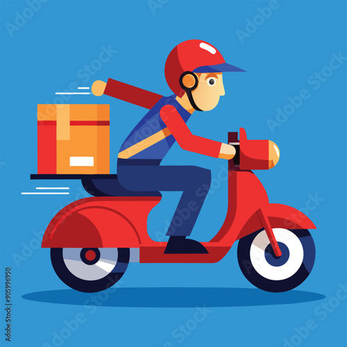 Delivery Courier Riding Scooter with Packages – Online Shopping & Logistics Illustration