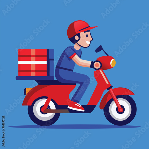 Delivery Courier Riding Scooter with Packages – Online Shopping & Logistics Illustration